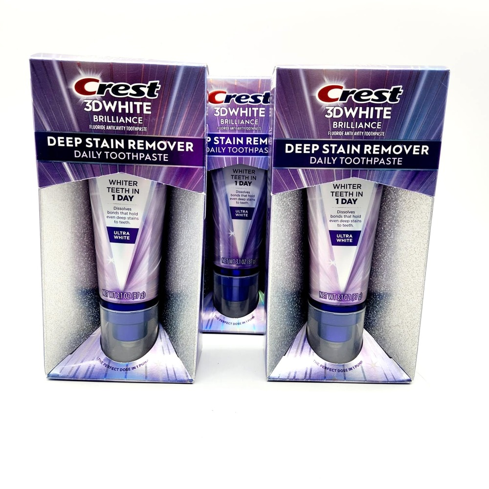 3-Pack Crest 3D White Brilliance Deep Stain Remover Toothpaste 3.1oz Ultra White